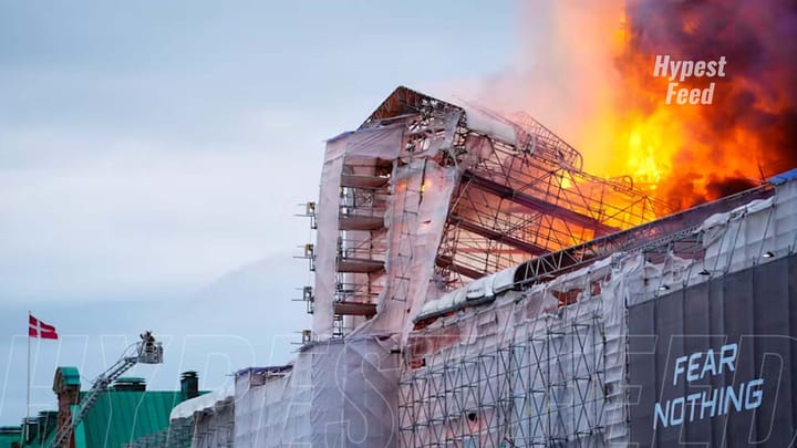 Copenhagen stock exchange ablaze.